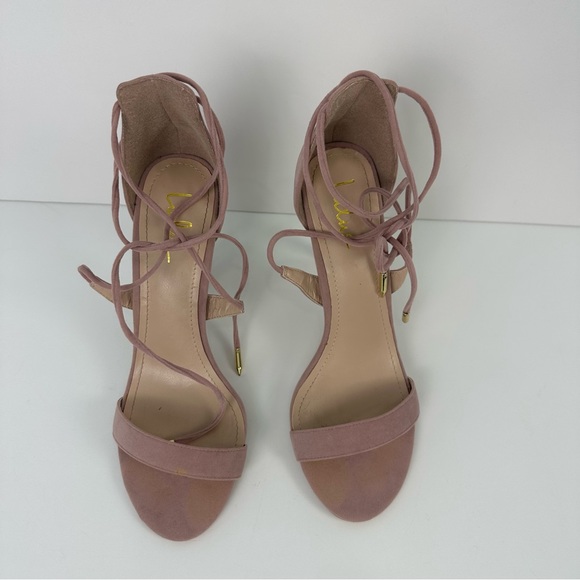 Lulus Dusty Pink Suede Aimee Open Toe Ankle Wrap Tie Heels Size 8.5 - Picture 3 of 17